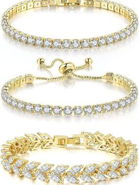 Stunning 3-Piece Tennis Bracelet Set for Women - Silver, Gold & Blue CZ Jewelry